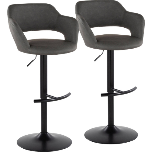 Margarite Adjustable Swivel Bar Stool in Black Metal & Grey Leatherette (Set of 2)